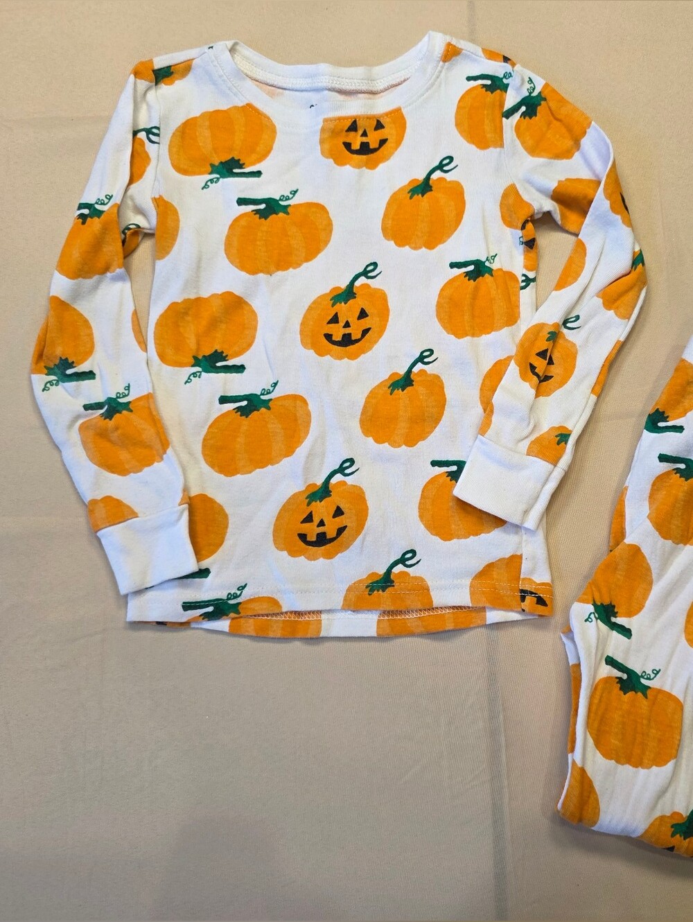 Old Navy Toddler 5T Pumpkin Halloween Pajama Set Orange White Fall PJs